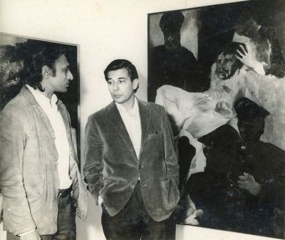 **Tyeb Mehta with Krishen Khanna, c. 1960s – 1970s**
Photograph of Tyeb Mehta with Krishen Khanna at an exhibition.