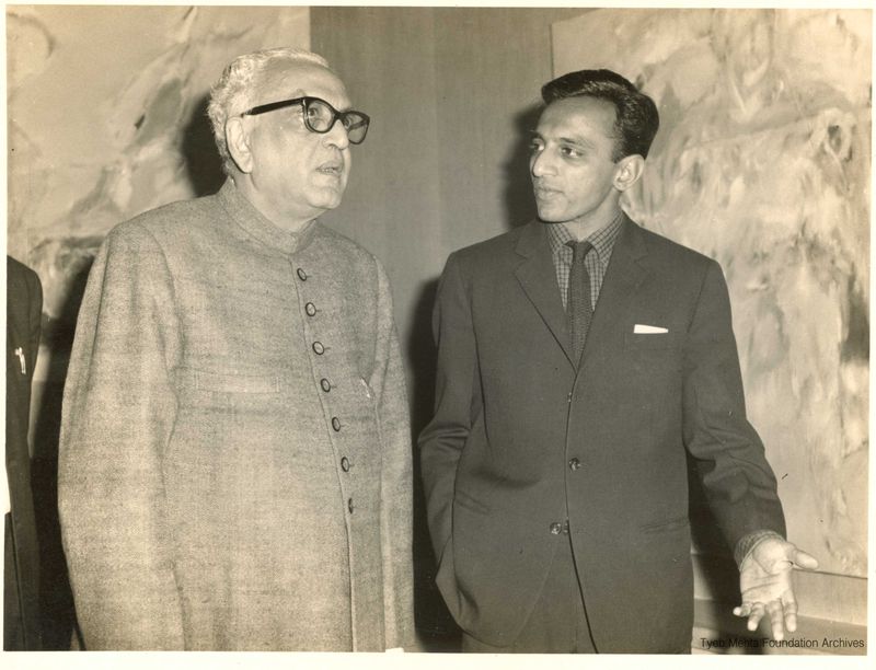 **Tyeb Mehta with M.C. Chagla**
Photograph of Tyeb Mehta with Justice M.C. Chagla at Kumar Gallery, New Delhi, in 1966.